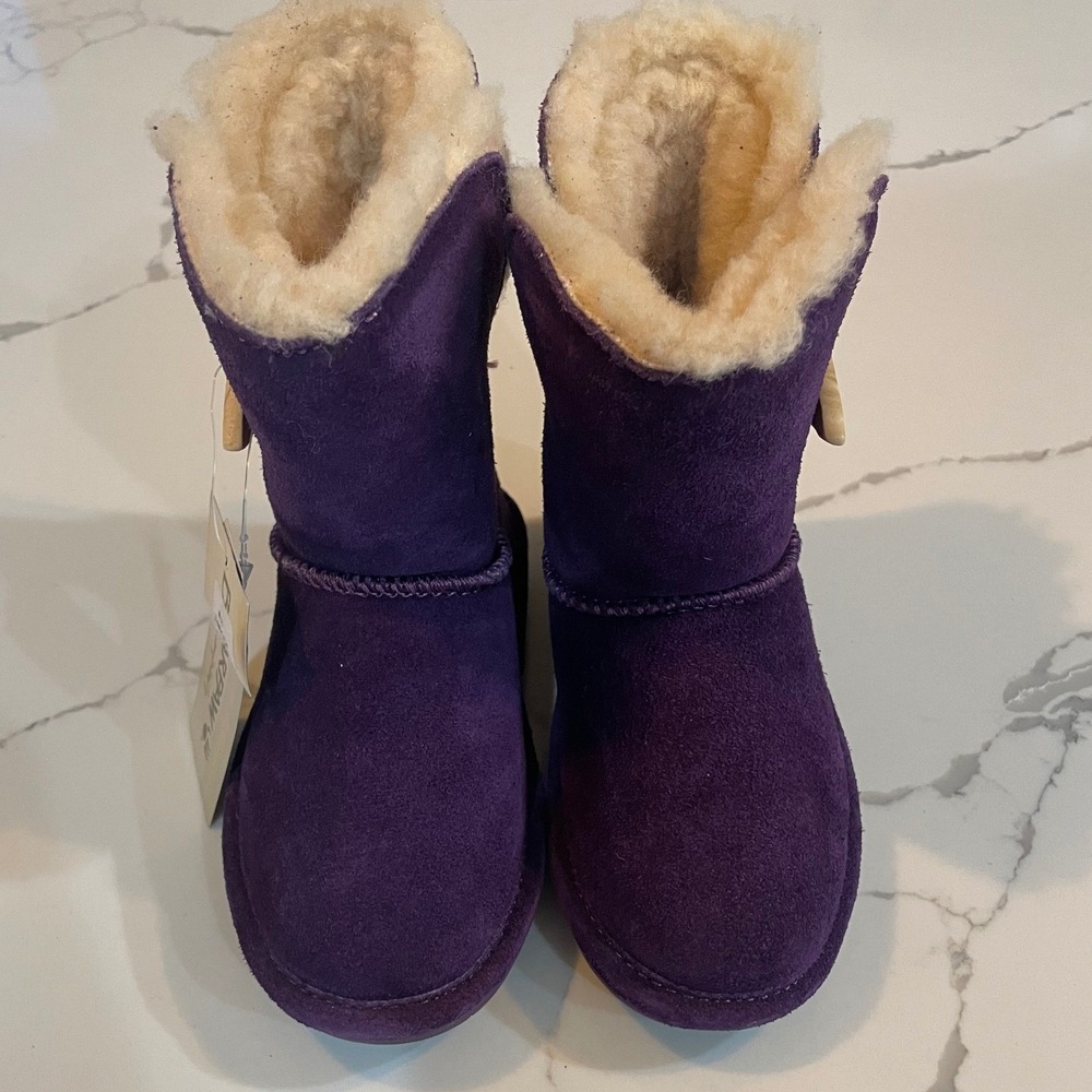 Bearpaw Girls Emma Short Purple Suede Winter Boots Sz 11 Kids NWT New Shearling